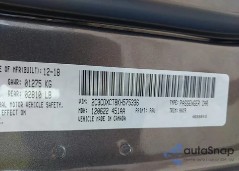 2019 Dodge Charger R/T Rwd z USA, uszkodzony, nr VIN 2C3CDXCT8KH575336